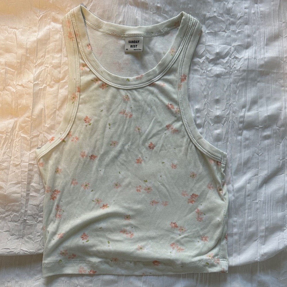 Aritzia Sunday Best Floral Tank Top - Light Cream